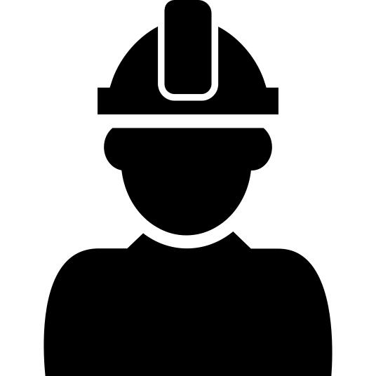 Constructor with hard hat protection on his head
