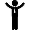Man with raised arms to both sides