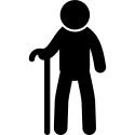 Old man from frontal view with a cane