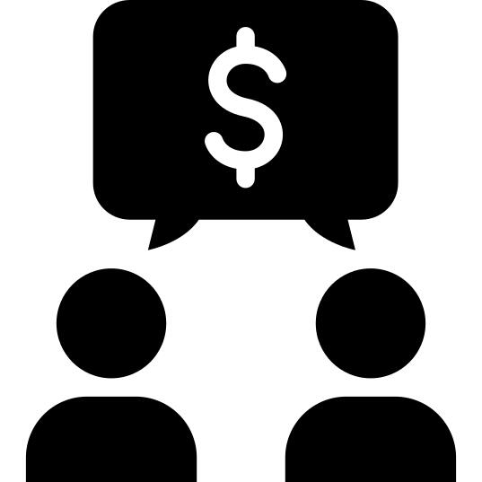Two persons talking about money