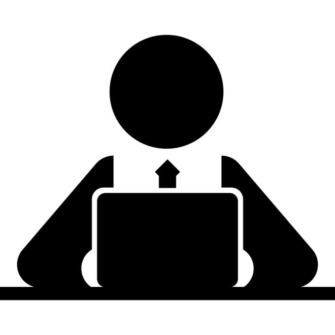 Computer worker on frontal view