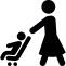 Mother walking with baby stroller