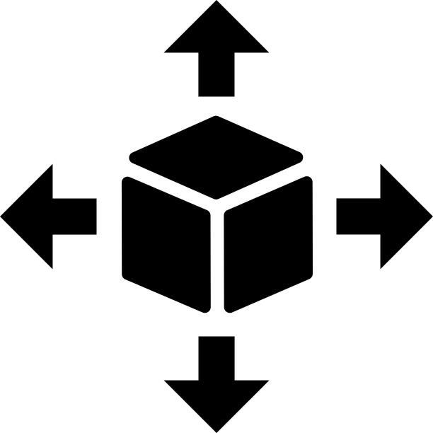 Delivery cube box package with four arrows in different directions