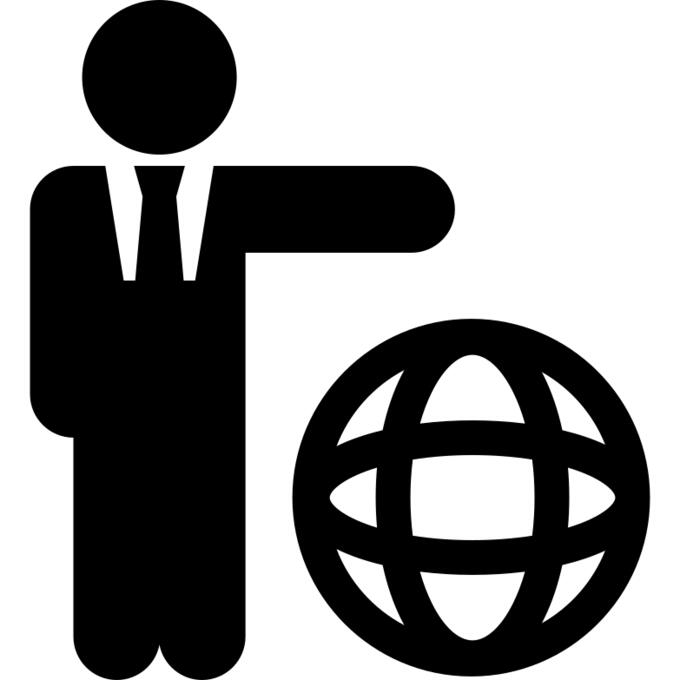 Man with planet grid symbol