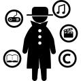 Criminal surrounded by stolen objects in circles
