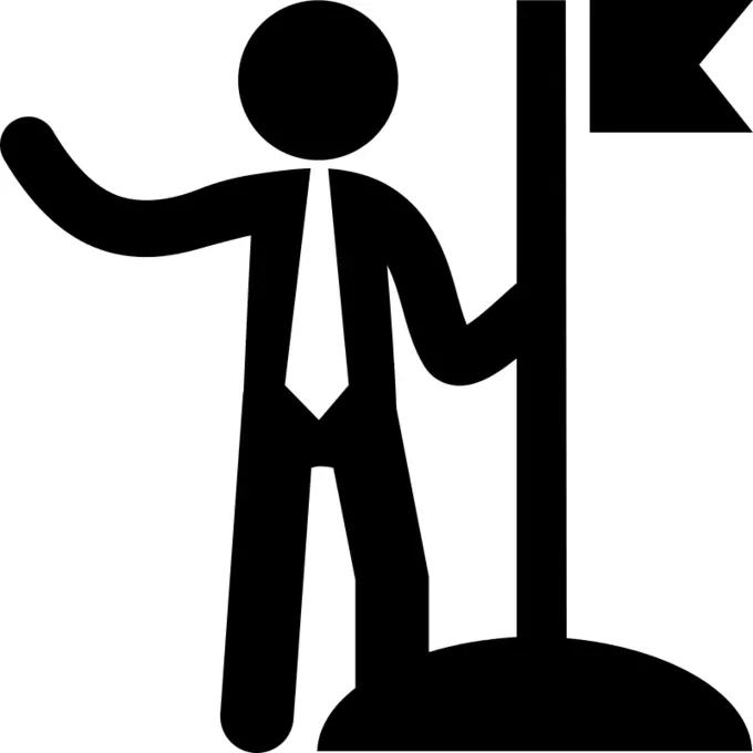 Businessman standing and holding a flag on a pole