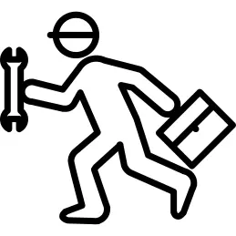 Running repair man with wrench and kit