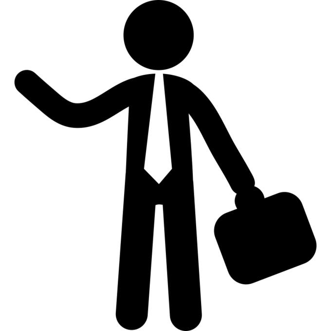 Businessman standing with suitcase in one hand and raising the other to catch transport