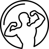 Muscular male torso outline inside a circle