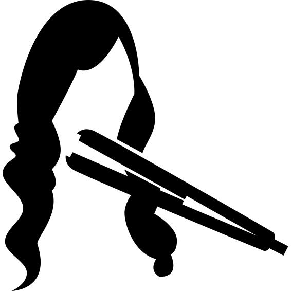 Hair straightener on long female hair