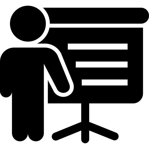 Person of business standing with a screen board giving a lecture