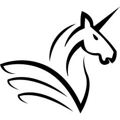Unicorn horse head with a horn and wings