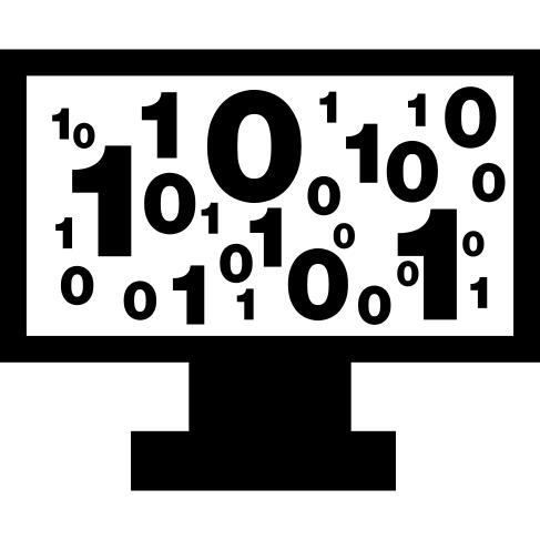 Binary code numbers on monitor screen