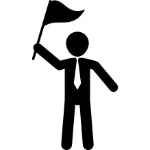 Man standing rising a flag in his right hand