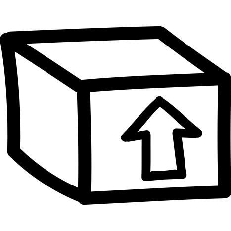 Box package with an up arrow hand drawn symbol
