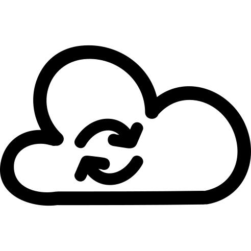 Synchronize sign of a cloud with two arrows in circle hand drawn symbol