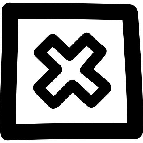 Cancel hand drawn cross in square button outline