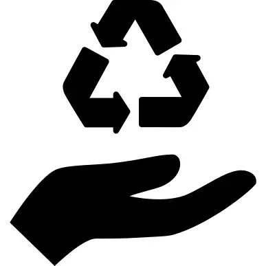 Hand holding up recycling mark