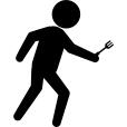 Criminal walking silhouette with an arm in his hand