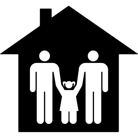 Family group of three two fathers and a daughter in their house