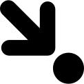 Down right arrow pointing a circle