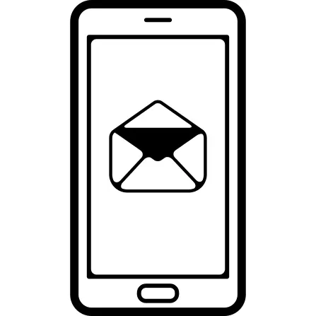 Mobile phone outline with an email envelope opened symbol on screen