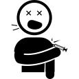 Boy screaming hurted with a knife in his shoulder
