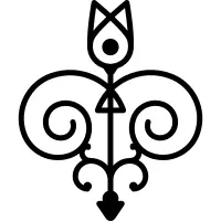 Floral design of one central flower on top with two spirals