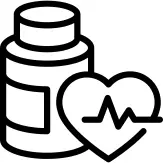 Medication bottle outline and heart with life line