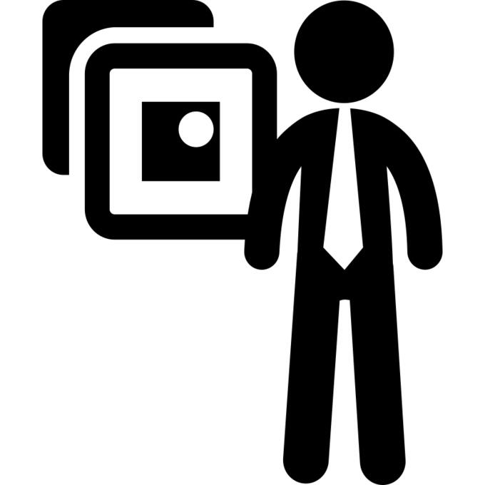 Business man standing with a picture