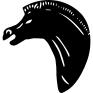 Horse head facing the left silhouette with white details