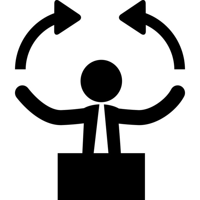 Businessman moving arms symbol with arrows
