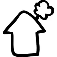 House with smoking chimney hand drawn rural mountain building