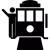 Man waving and tram