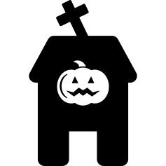 Halloween church with pumpkin