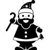 Santa Claus standing with a cane in one hand and a small bell in the other