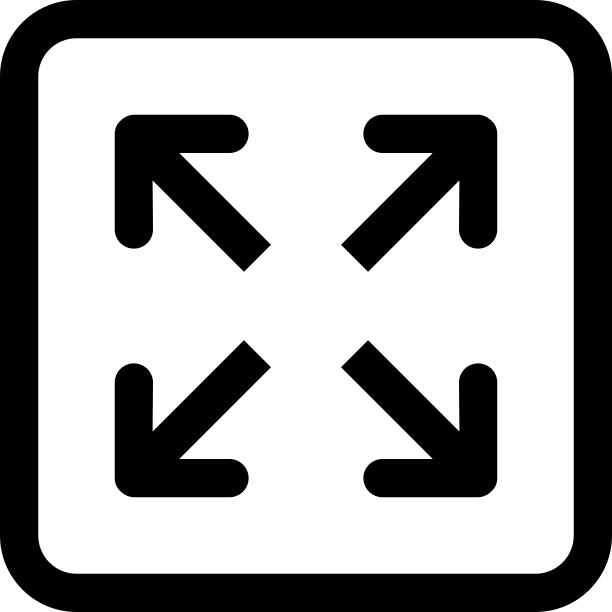 Full screen interface symbol of four arrows in square button