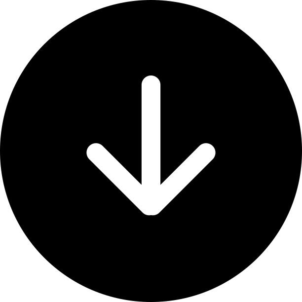 Down arrow black circular button