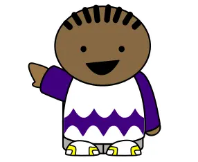 Dark-skinned boy pointing