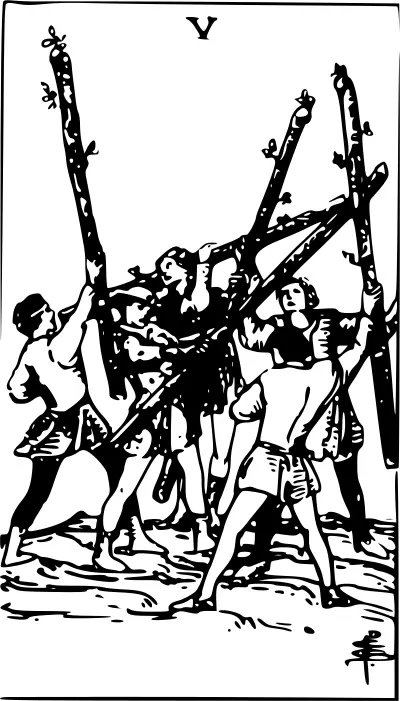 Five wands with people