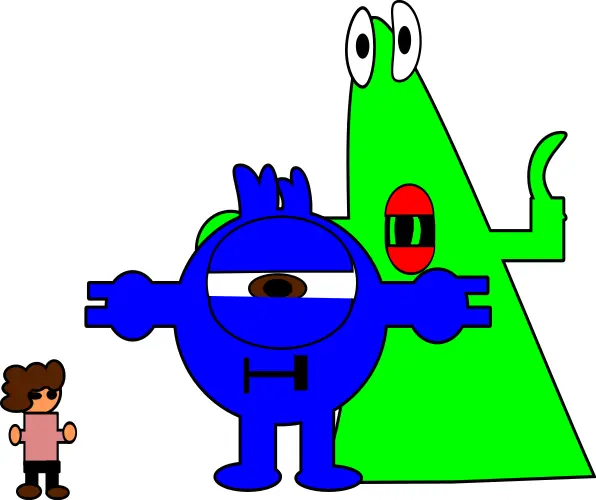 Cartoon blue and green monsters