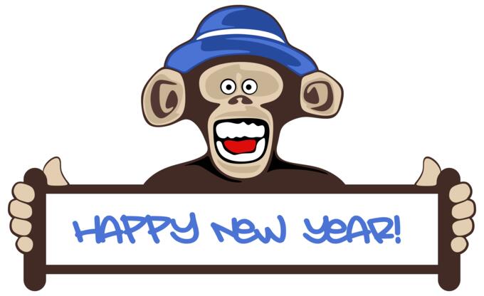 ''Happy New Year'' sign and monkey