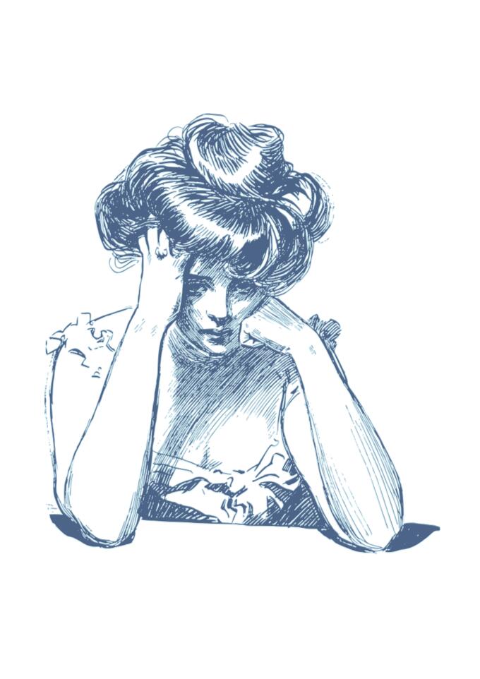 Worried retro woman