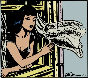 Woman in window retro image