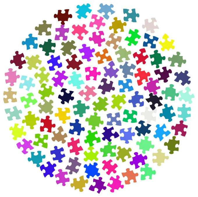 Puzzle pieces colorful circle