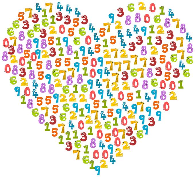 Colorful animal numbers in a heart