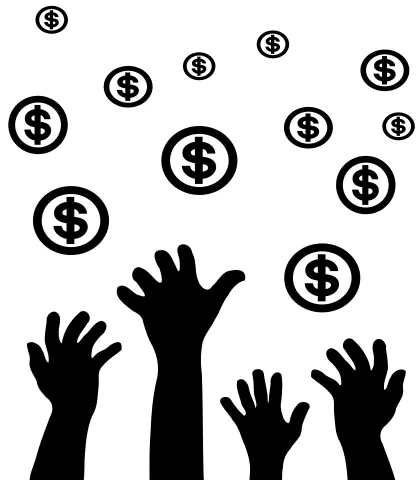 Hands reaching money vector silhouette