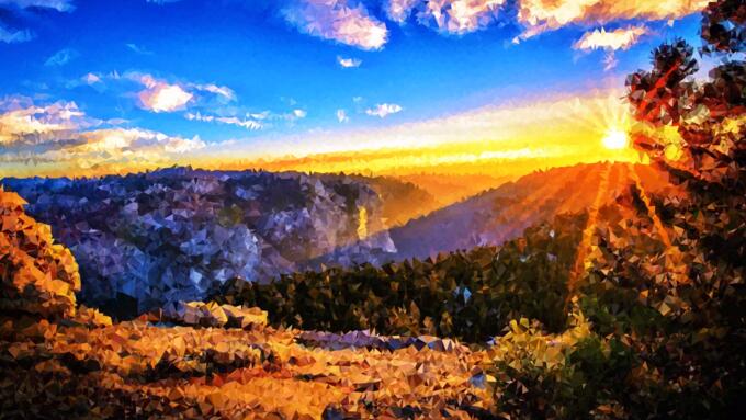 Medium poly mountain sunrise