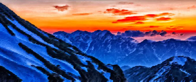 Japanese mountains in sunset