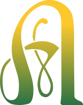 A letter in yellow and green